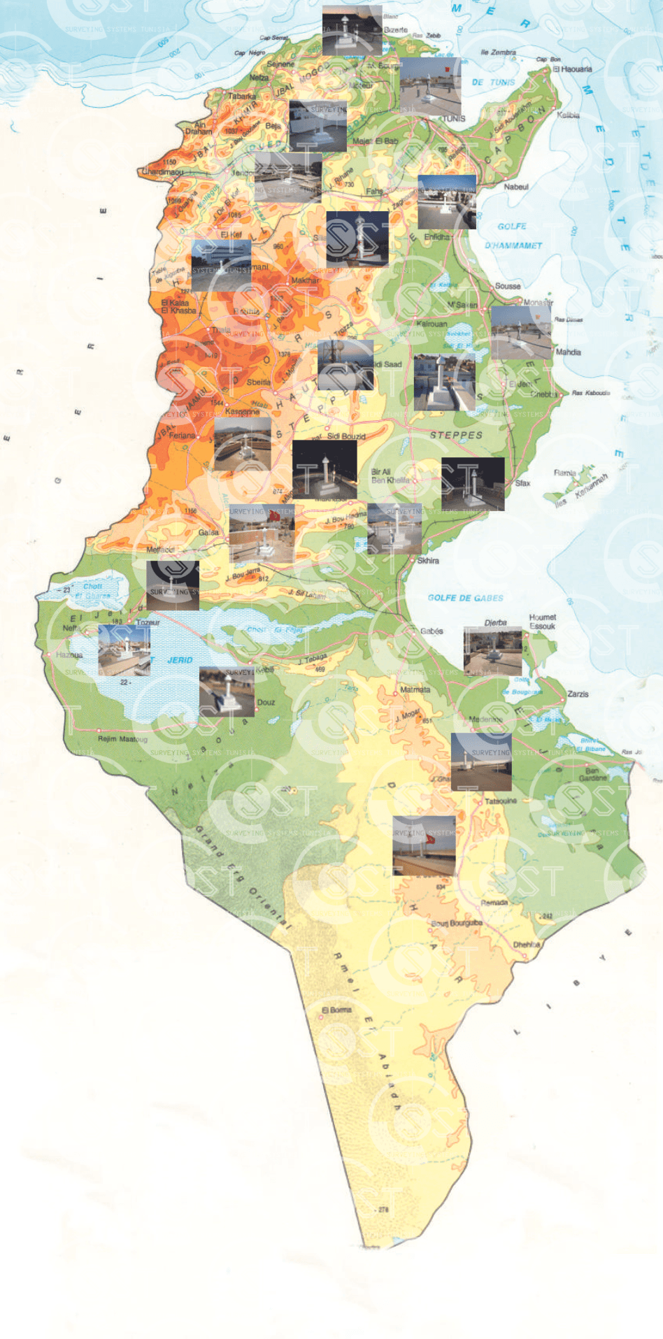 Map of permanent positioning stations installed across Tunisia